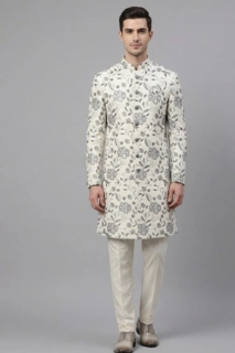Cream Sherwani with Heritage Motif Embroidery