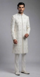 white silk sherwani