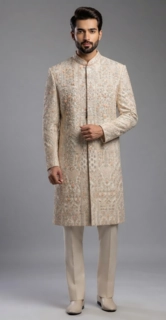 Pale Peach Raw Silk Dori Embroidered