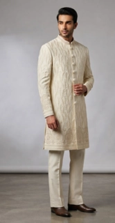 Ivory Lucknowi Handwork Wedding Sherwani