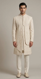 Beige Elegance Open Sherwani