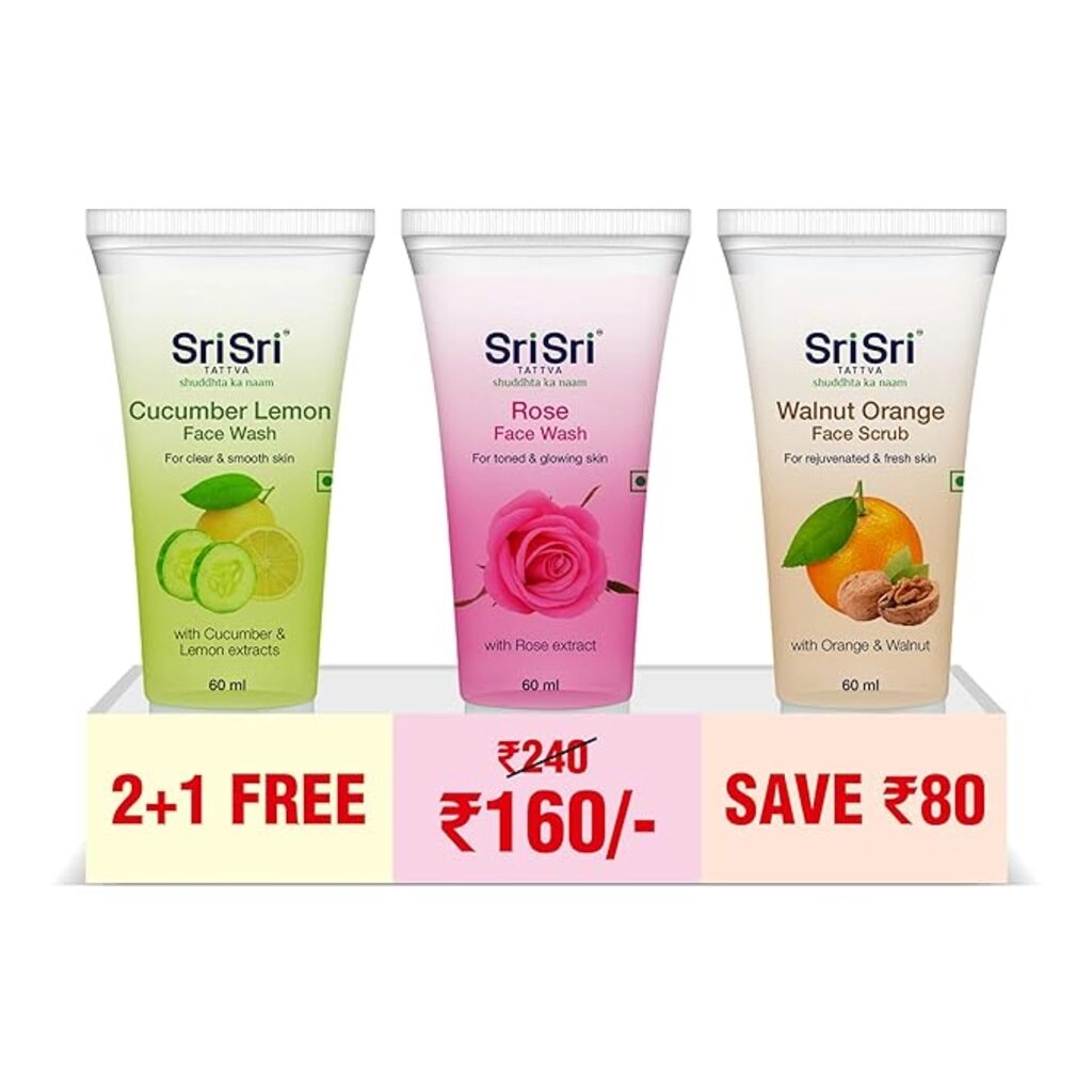 Face Wash Cucumber Lemon, Rose, Walnut 180Gm*3Pc Combo