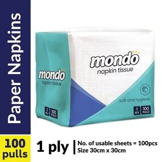 Mondo 1 Ply Soft Napkin Tissue (27cm x 27cm) - 100 pulls