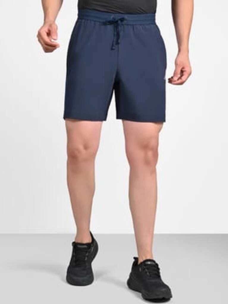 Men Navy Regular Fit Sports Shorts
