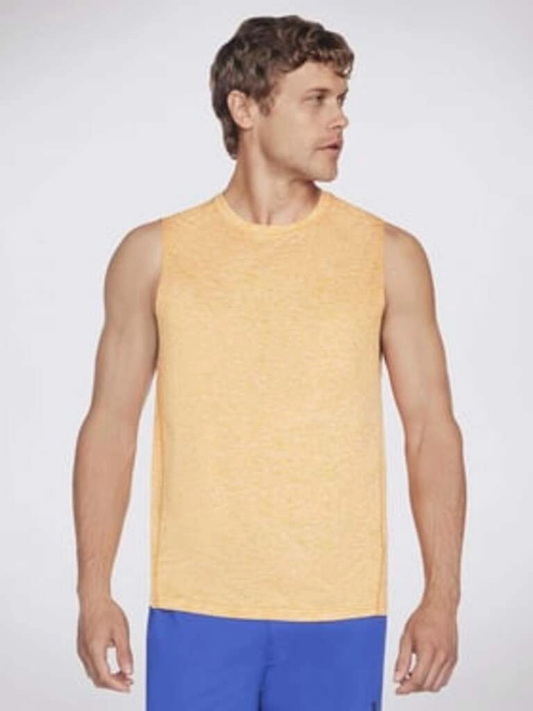 Men Orange Melange Regular Fit Tank Tee