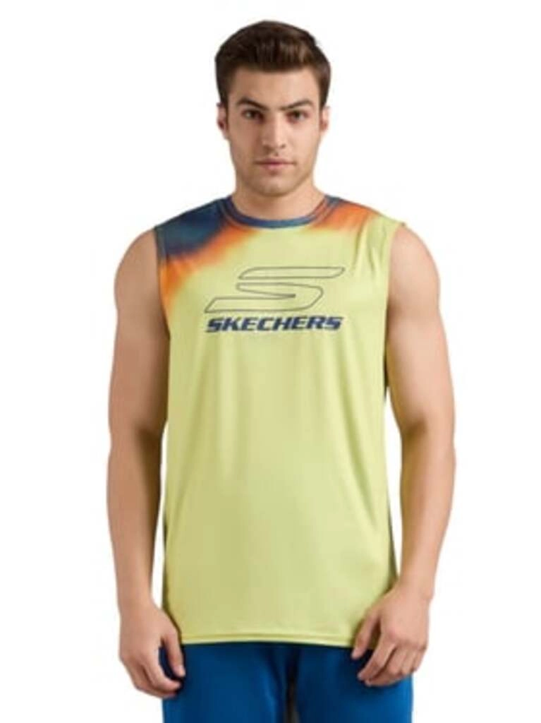 Men Green Regular Fit Printed Tank Tee