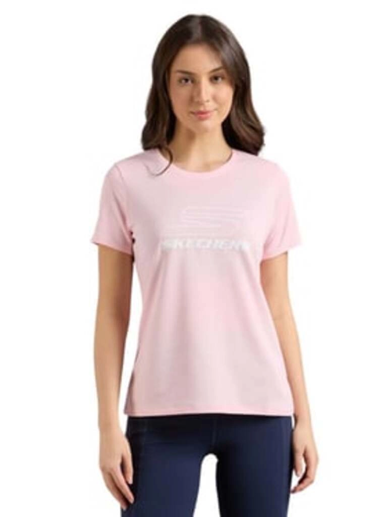 Women Pink Regular Fit Logo Printed Sports T-Shirt