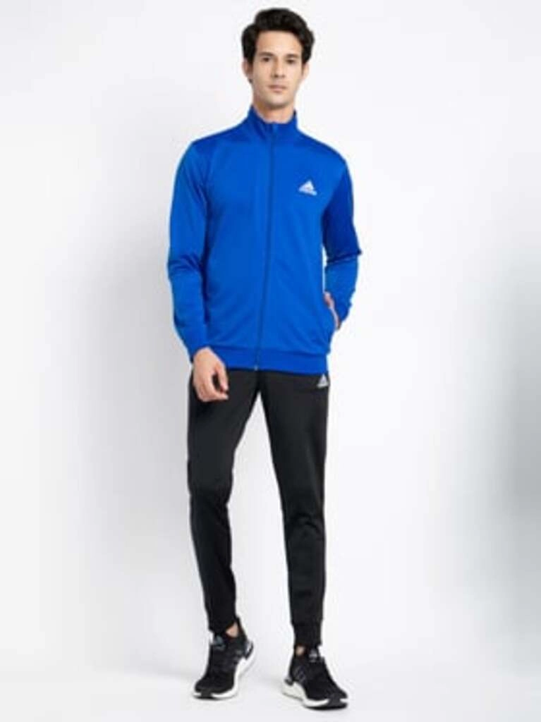 Men's Royal Blue & Black Regular Fit Striped Tracksuit
