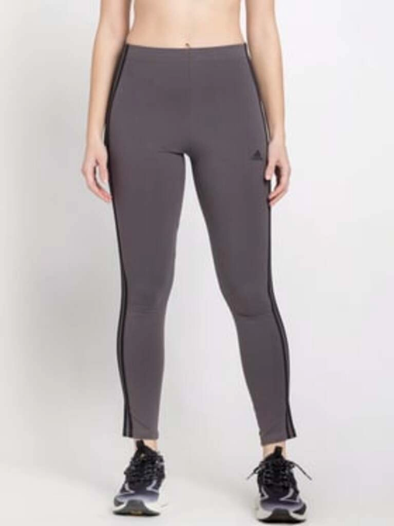 Women's Grey Cotton Striped Sports Tights