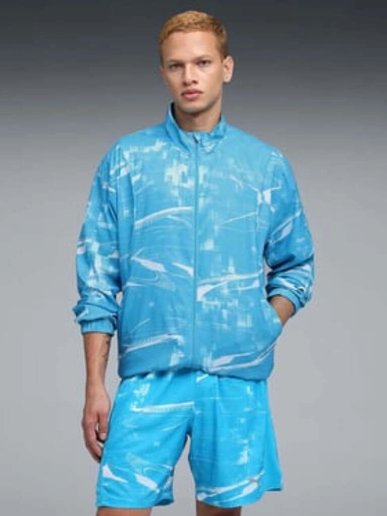 Men's Blue Regular Fit Printed Sports Jacket