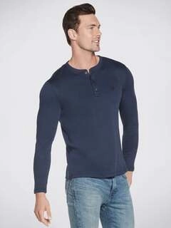 Men Navy Comfort Fit Henley T-Shirt