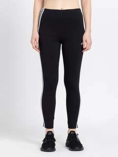 Women's Black Cotton Striped Tights