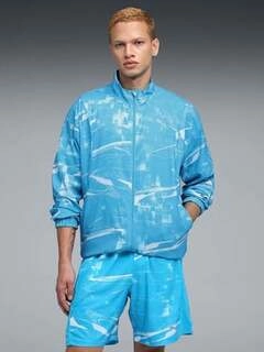 Men's Blue Regular Fit Printed Sports Jacket