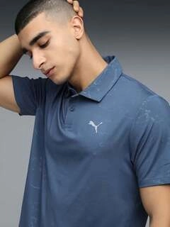 Men's Blue Regular Fit Printed Sports Polo