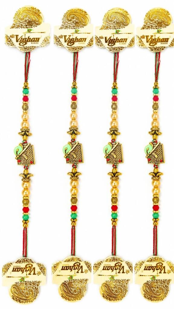 Green Red Peacock Charm Rakhi (4 piece)