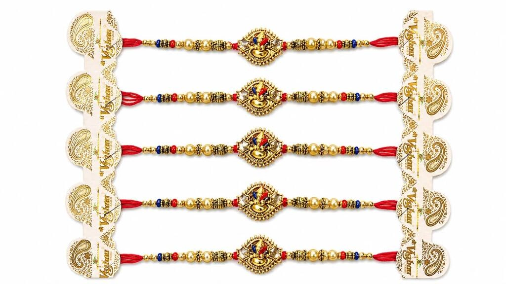 Royal Red Beaded Traditional Rakhi (5 pieces)