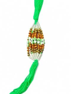 Green Swastik Pearl Beaded Rakhi (dora rakhi) 12 piece