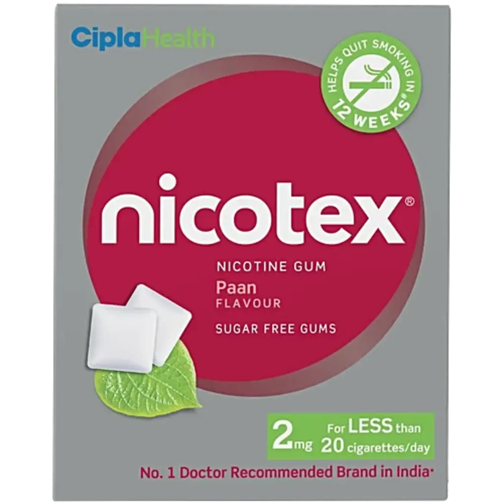 Nicotex Nicotine Chewing Gum - Paan Flavour, Sugar Free, Helps Quit Smoking