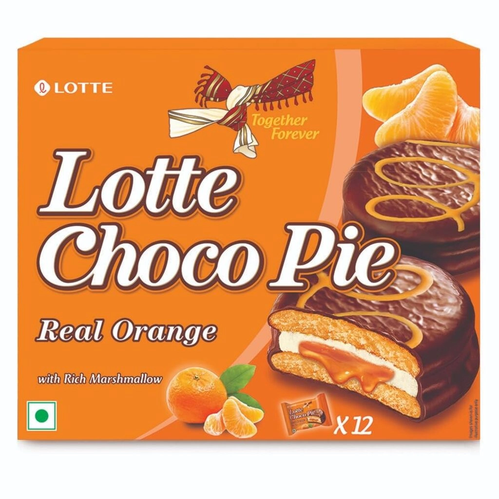 Lotte Choco Pie - Orange Pie - Soft Biscuits coated with Premium Chocolate