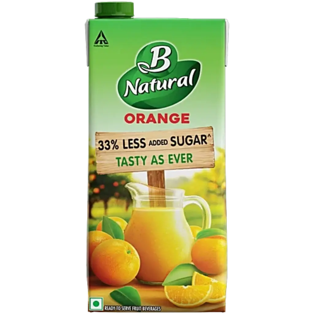 B Natural Orange Beverage 33% Less Added Sugar