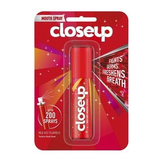 Closeup Red Hot Mouth Freshener Spray
