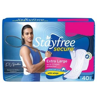 Stayfree Secure Cottony Soft Cover Sanitary Napkin with Wings XL