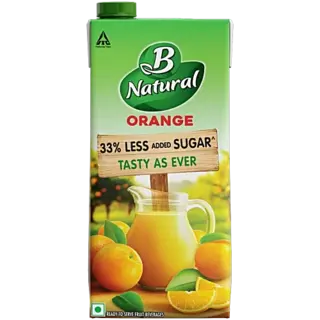 B Natural Orange Beverage 33% Less Added Sugar