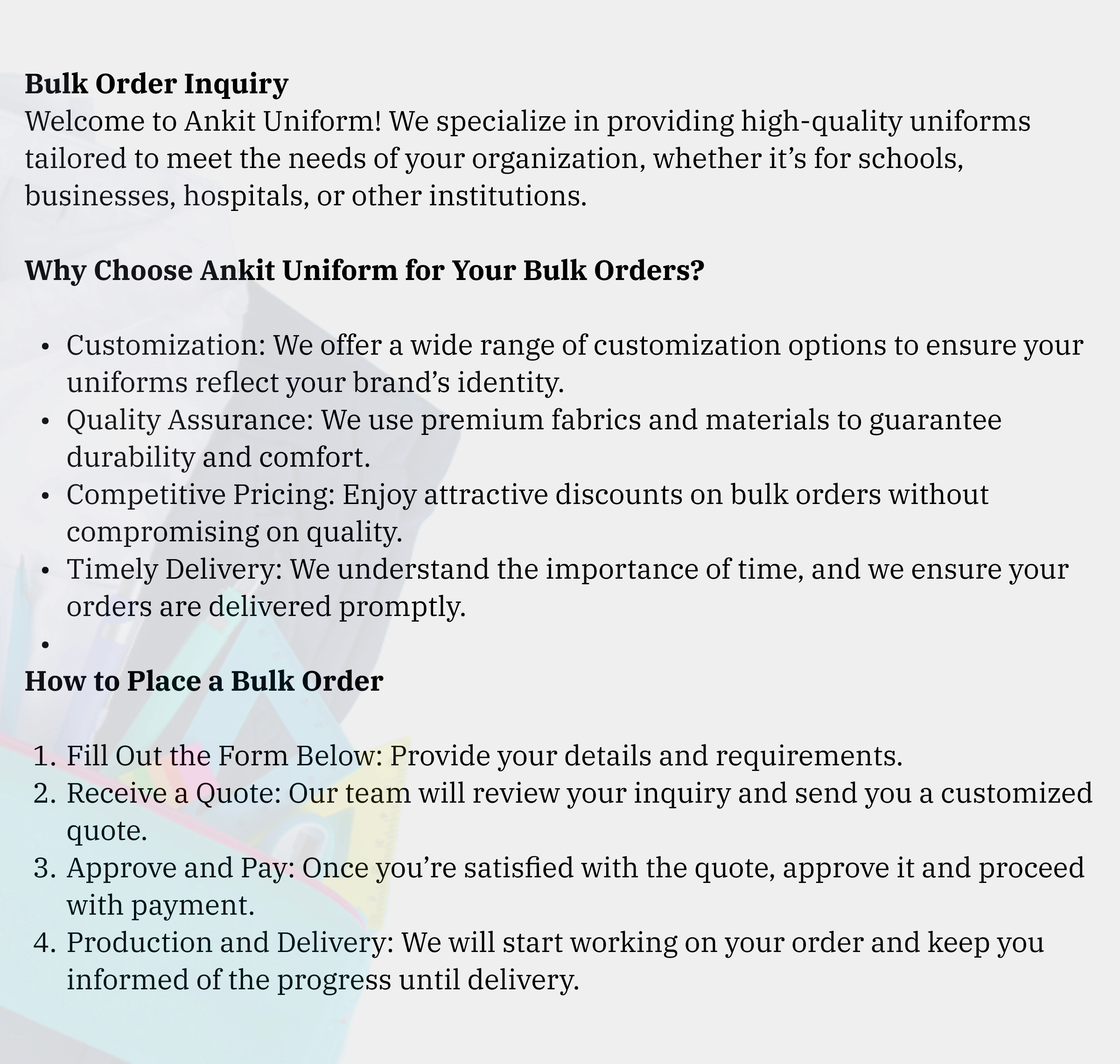 Bulk Order Inquiry
