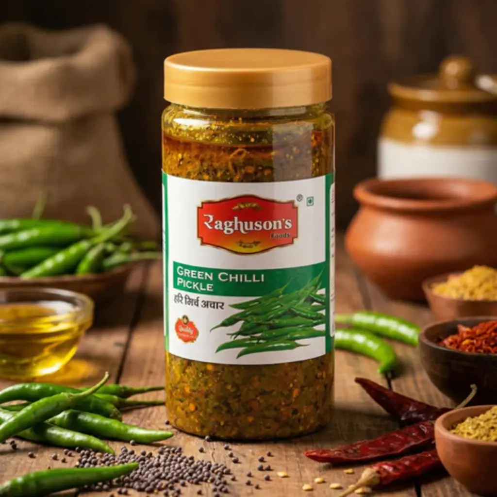 RAGHUSON'S GREEN CHILLI  PICKLE 450 G