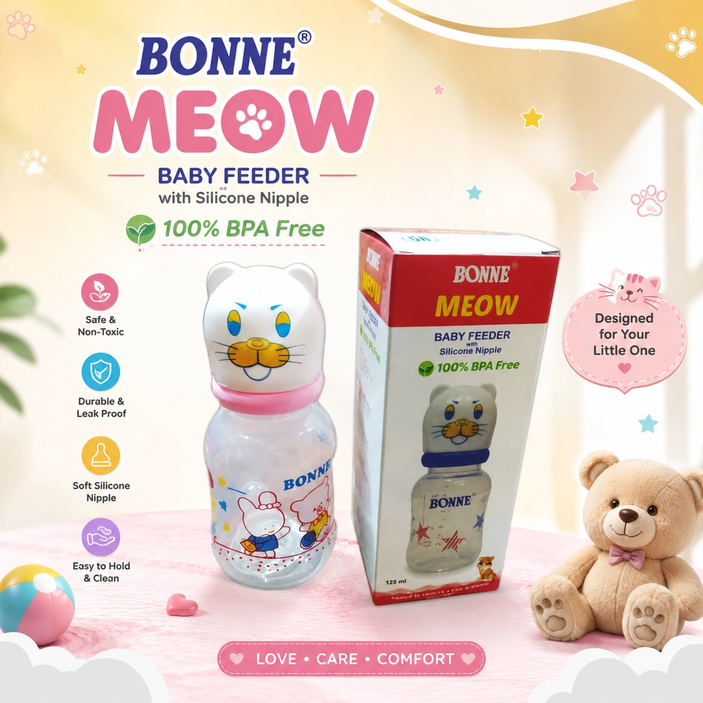 BONNE MEOW BABY FEEDER WITH SILICONE NIPPLE 250 ML