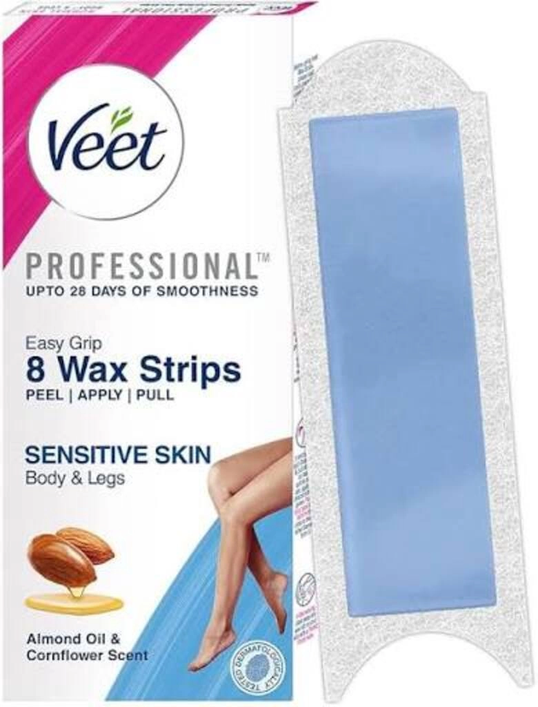 VEET PROFESSIONAL SENSITIVE SKIN ALMOND OIL & CORNFLOWER SCENT 4 WAX STRIPS