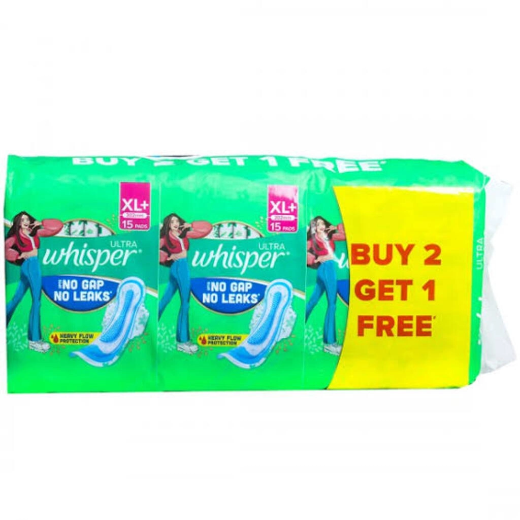 WHISPER ULTRA NO GAP NO LEAKS XL+ 302 MM 15 PADS BUY 2 GET 1 FREE