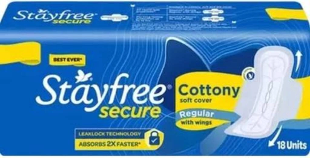 STAYFREE SECURE COTTONY SOFT COVER REGULAR WITH WINGS ABSORBS 2X FASTER 18 PADS