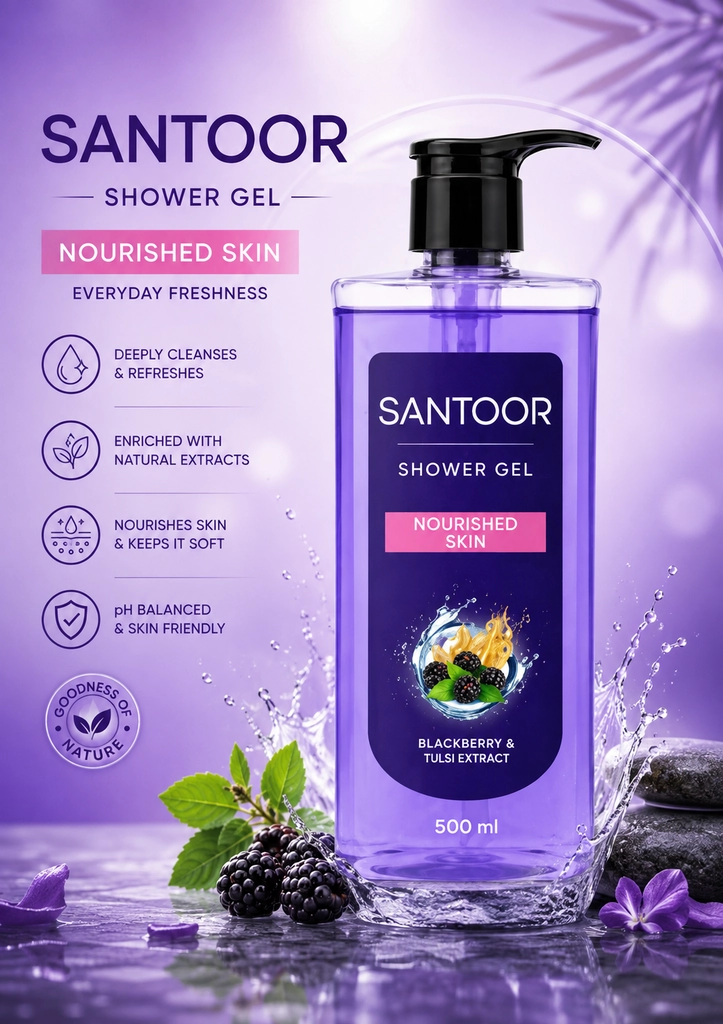 SANTOOR SHOWER JEL NOURISHED SKIN BLACKBERRY & WHEATGERM 500 ML
