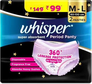 WHISPER PERIOD PANTY SUPER ABSORBENT 360 LEAKAGE PROTETTION M-L 60-100 CM 2 PANTIES
