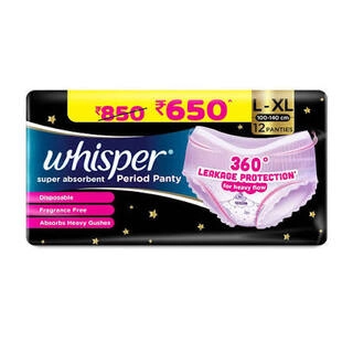 WHISPER PERIOD PANTY SUPER ABSORBENT 360 LEAKAGE PROTETTION L-XL 100-140 CM 12 PANTIES