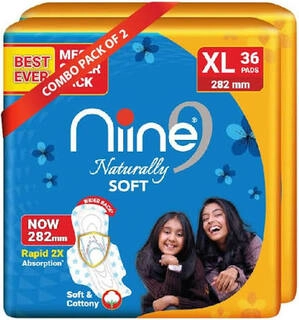 NINE NATURALLY SOFT 282 MM RAPID 2X ABSORPTION XL 36 PADS