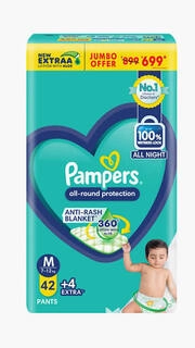 PAMPERS ALL ROUND PROTECTION ALL NIGHT 7-12 KG SIZE - M 42 PANTS + 4 EXTRA