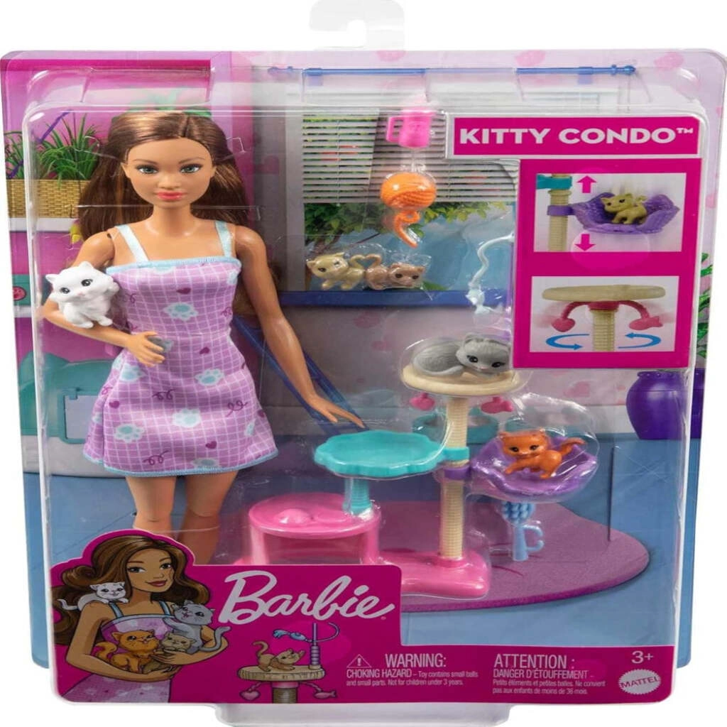 Barbie Kitty Condo Doll and Pets Playset Doll (Brunette)