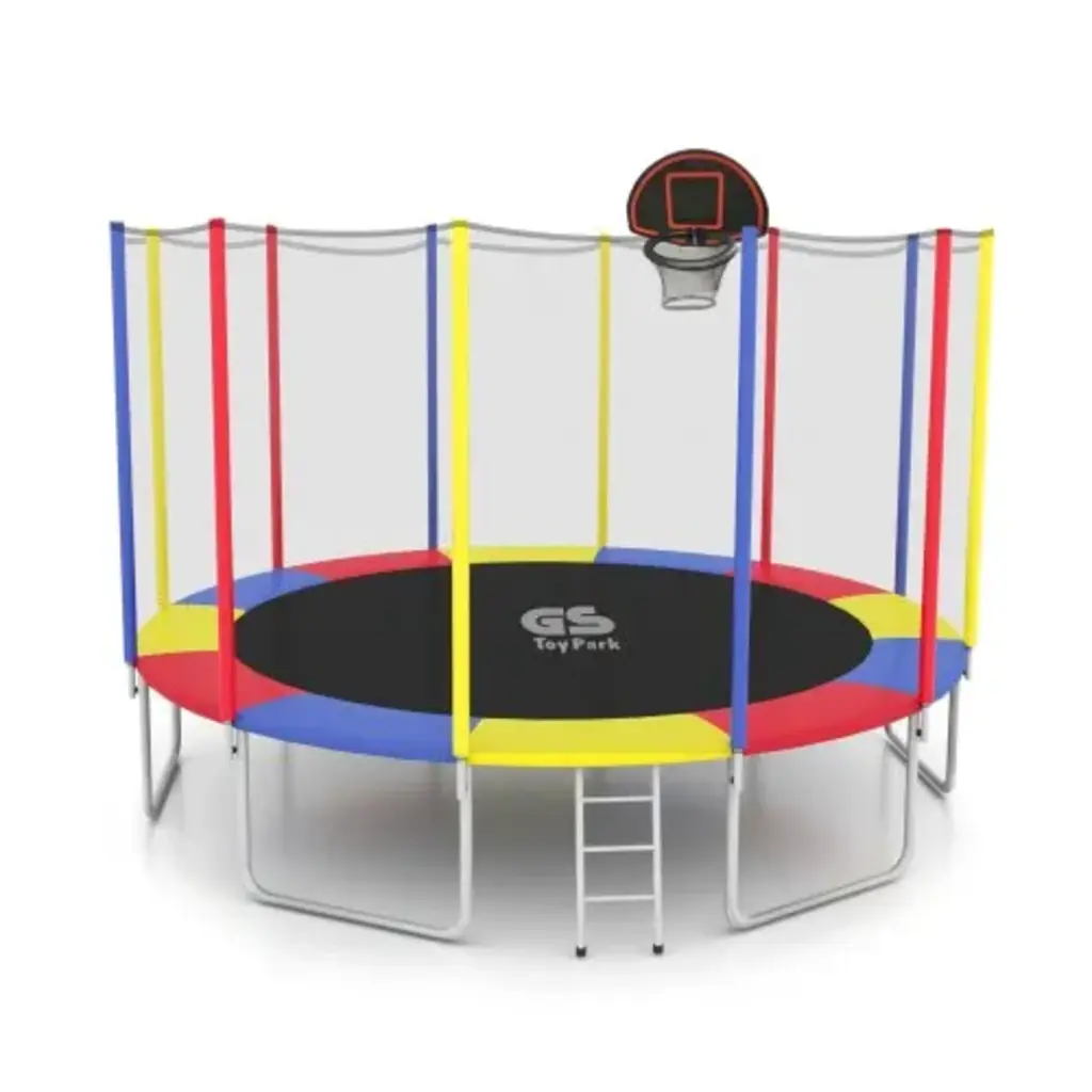 10Ft Rainbow Trampoline With Basketball Hoop