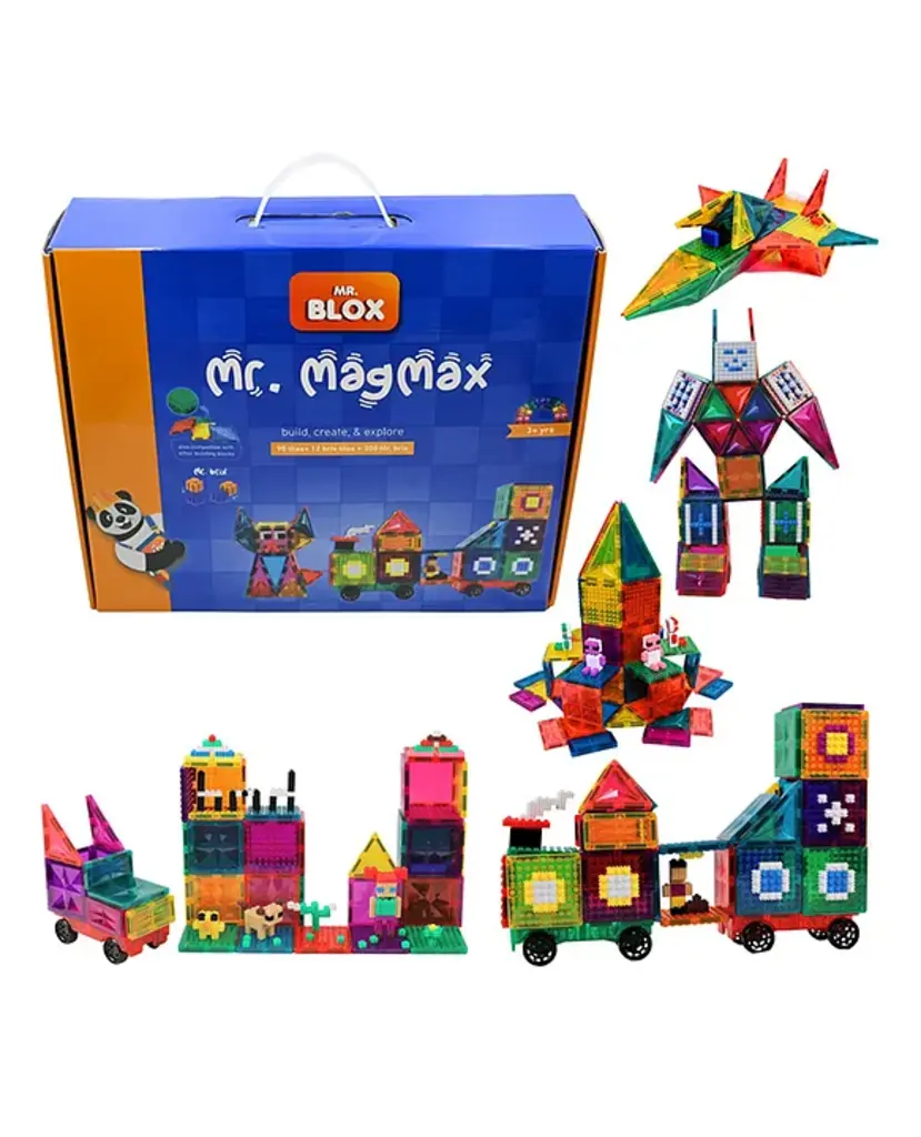 Mr. Magmax Large 90 magnetic Tiles + 12 Brix Tiles + 500 Mr.Brix Multicolour