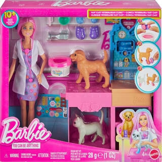 Barbie Fast Cast Veterinarian Clinic Playset with Pink Colored Hair Fashion Doll