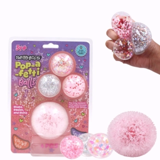 Pop-a-fetti Balls 3 Confetti Squishy + 1 Fuzzy Spiky Sensory Ball (Set of 4)| (Pink, Silver, Red & Multicolor) Stress Relief & Sensory Play | Shake, Squish & Shine | Sticky, Squishy & Sparkly Fun for Kids & Adults