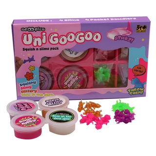Uni GooGoo Slime Set (Pink) 4 Slimes + 20 Unicorn Dawdlers, |Stretch, Squish & Decorate