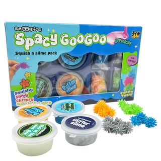 Spacy GooGoo Slime Set ( Blue) 4 Slime with 20 Spooky Wall Crawlers|, Sensory Play Toy for Kids (3+ Years)
