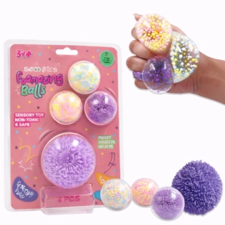 Foamazing Balls – 3 Squishy + 1 Fuzzy Spiky Sensory Ball (Set of 4) | Soft, Squishy, Non-Toxic Fidget & Stress Relief Toy for Kids 3+