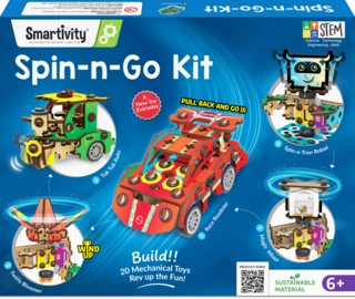 20 in 1 Spin-n-Go Kit | 6-10 years | Build a Moving Robot, CAR, Airplane & More