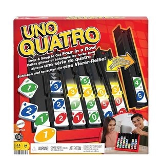UNO Quatro Game with Colored Tiles & Plastic Grid for Adult, Family & Parties, 2 to 4 Players Ages 7 Years Old & Up