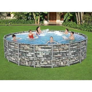 22 Ft.power Steel Round Above Ground Pool With Stone Effect & Accessories (SP 782)