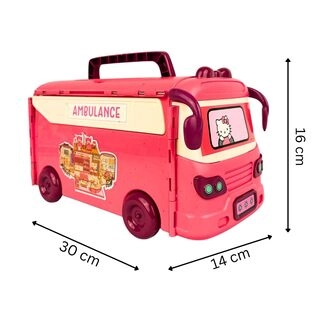 Hello Kitty 2-in-1 Convertible Ambulance Playset for Kids - Foldable Medical Clinic with Mini Accessories & Furniture, Pretend Play Toy